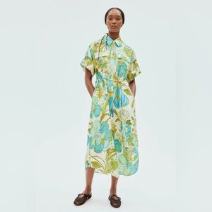 Alemais Janis Floral Print Belted Linen Midi Shirtdress